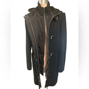 Perry Ellis Portfolio Black Wool Blend Long Coat Women’s Size 10 Medium